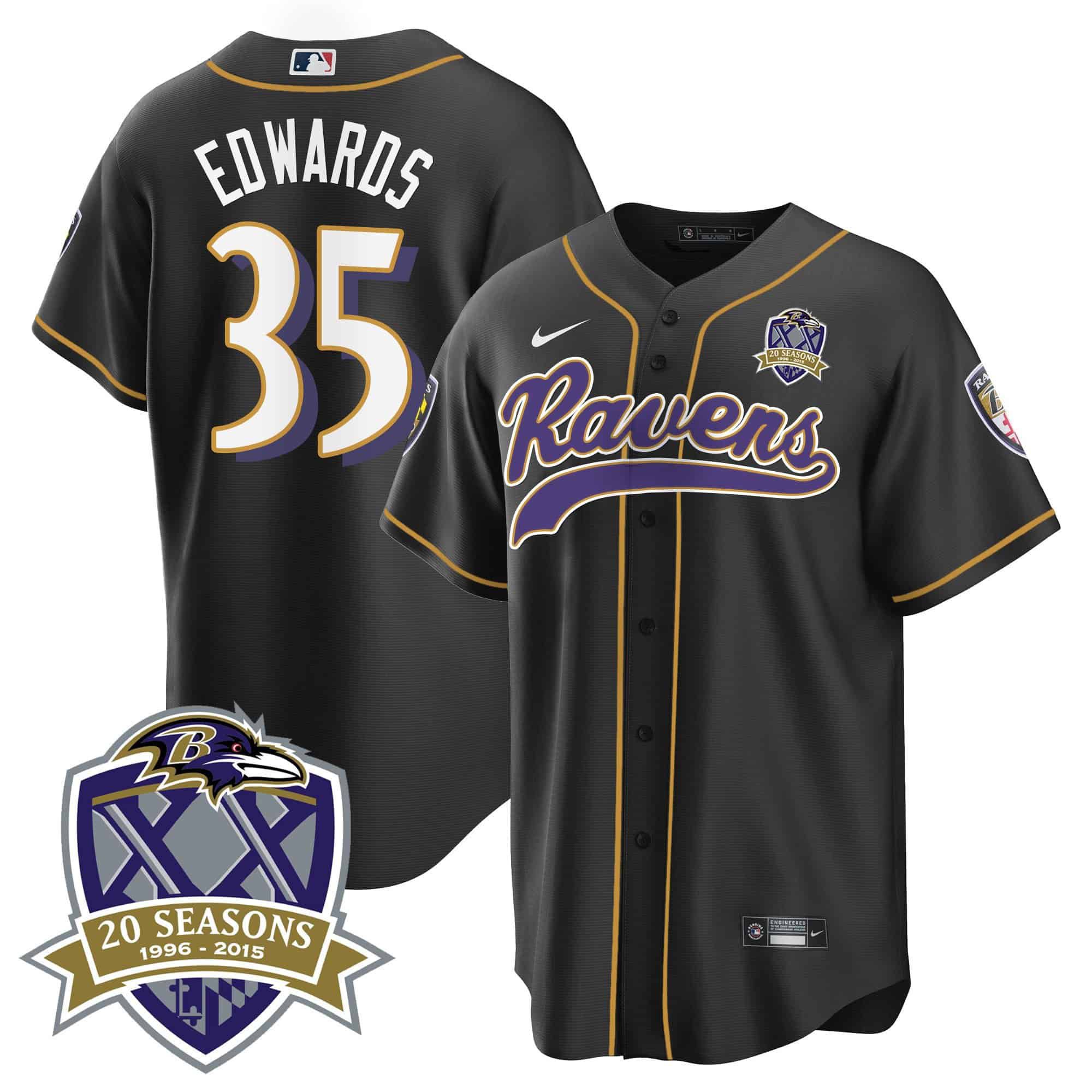Men Baltimore Ravens #35 Edwards Black 2024 Nike 20th Season Patch Baseball NFL Jersey style 1->indianapolis colts->NFL Jersey